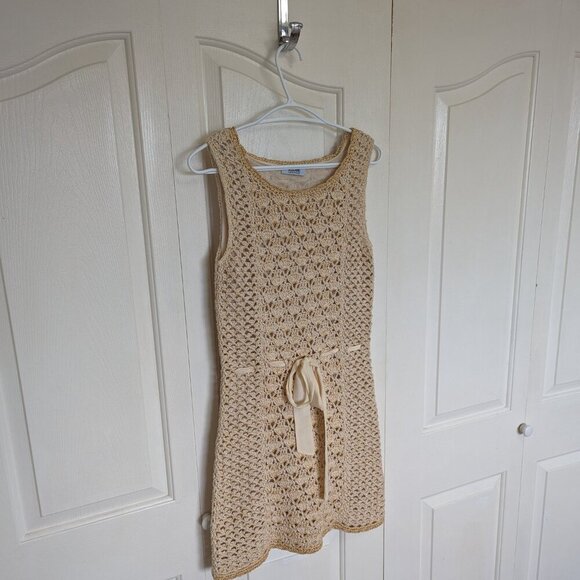 Size 8 Moschino Aeffe S.P.A. cotton crochet summer dress, neutral mini sun dress - Picture 2 of 13
